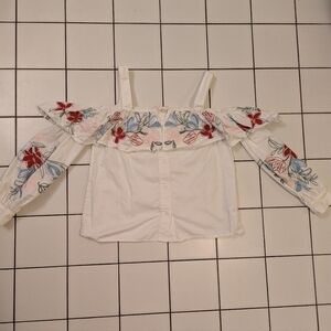 Parker White Cold-Shoulder Embroidered Floral Blouse